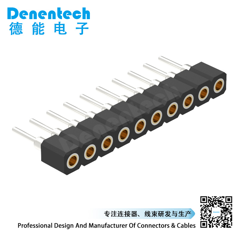 Denentech 定制2.00MM圆P排母H2.80xW2.20单排180度圆孔连接器